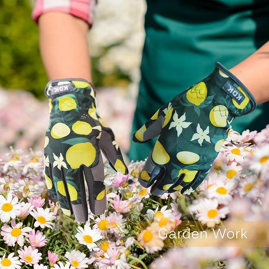 Gardening Gloves for Women, Flexible Breathable Garden Gloves, Leather Working Gloves for Weeding, Digging and Pruning (M-Lemon)