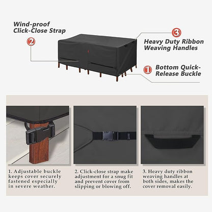 Porch Shield Patio Table Cover - Waterproof Outdoor Dining Table and Chairs Furniture Set Cover Rectangular - 84 x 56 inch, Black