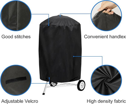 Small Grill Cover for Outdoor Grill BBQ,Waterproof, UV & Fade Resistant,for Weber 22 Inch Charcoal Kettle Grill,Round Kettle Grill (22 Inch/Black)