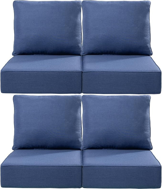 Luxury 24x24x6 Inch Outdoor Chair Cushions Set of 4 - Heavy Duty Water-Resistant Comfortable Cushion for Patio Furniture Set Dining Gliding Rocking Chairs Loveseat L-Shape Sofa - Navy Blue