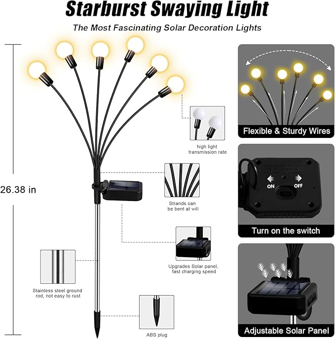 NBQQ Solar Garden Lights Outdoor, Waterproof Solar Powered Lights for Yard Pathway Patio, Swaying Lawn Decor as Gardening Gifts for Women Holiday(Warm White, 10 Pack)