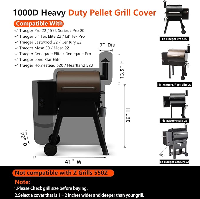 [Upgraded 1000D Heavy Duty Fabric] Grill Cover for Traeger Pro 22/575 Series BAC503, Waterproof Wood Pellet Smoker Cover, Tear & Fade Resistant with Buckle &Zipper, for Traeger Lil'Tex Elite, Eastwood