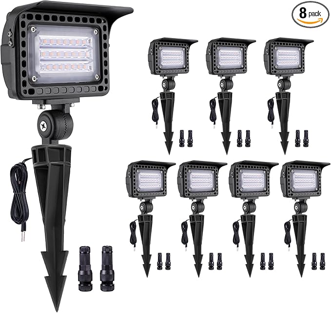 Gardenreet Outdoor LED Wall Wash Lights - 7W Low Voltage Landscape Flood Lights, 12V Waterproof Hardwired Angle Adjustable, Warm White Aluminum Brown Lighting for Yard House Tree 8 Pack