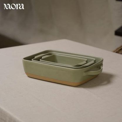 Mora Ceramic Set of 2 Baking Dishes For Casserole, Banana Bread, Brownies, Broiling, Roasting, and Baking. 7x11 in and Loaf Pans - Porcelain Serving Bakeware from Oven to Table. Freezer Safe - Thyme