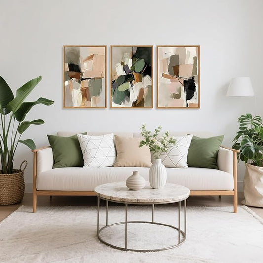 CHDITB Abstract Modern Framed Canvas Wall Art Set, Contemporary Artwork for Home Decor, Neutral Pastel Illustration Wall Painting, Nordic Minimal Zen Art Prints for Living Room Office-16 x24 x3