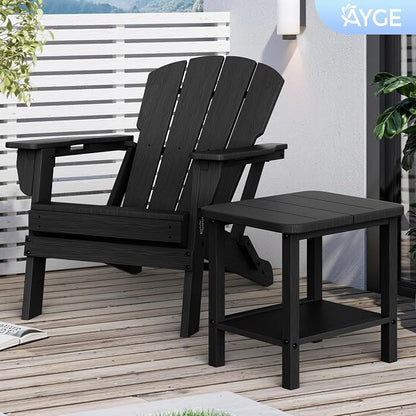 Ayge 17.7" Double Outdoor Side Table, Rectangular HDPE Adirondack End Table for Patio, Lawn, Pool, Garden, Backyard，Black