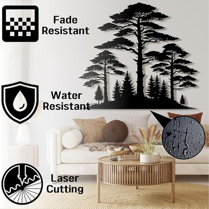 lunwall Metal Pine Tree Wall Art, Metal Forest Wall Art, Pine Branch Wall Decor, Christmas Tree Wall Decor, Forest Wall Hanging, Nature Lover Gift (Style 7, 44" W x 39" H / 112 x 100 cm)