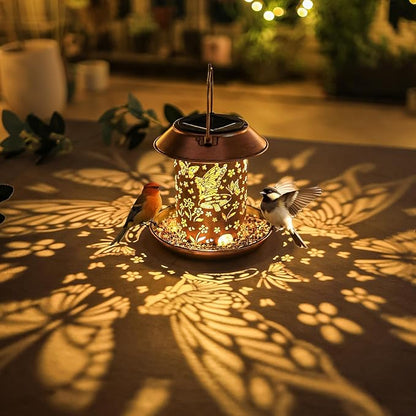 Bird Feeders for Outdoors Hanging Metal Butterfly Solar Bird Feeder Waterproof Solar Lantern Decor Garden Gifts for Women Mom Friends Birds Lovers Decoration for Yard,Patio,Lawn,Christmas