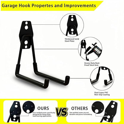 8 Pack Garage Hooks Heavy Duty with Anti-Slip Coating, Steel Utility Ladder Hooks for Hanging Garden Tools, Hoses, Ropes, Bikes and More (5.3in)