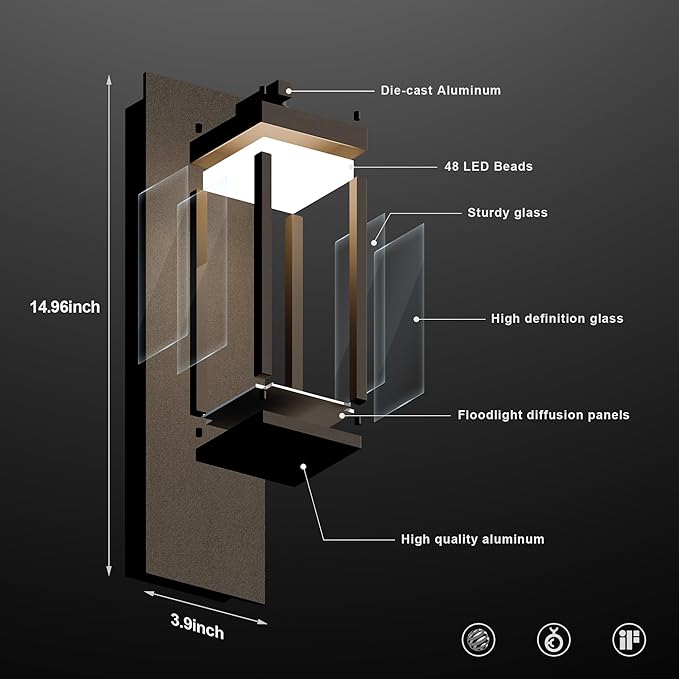 Outdoor Wall Sconce, Exterior Waterproof Wall Lanterns,Modern Black Exterior Light Fixture with Clear Glass Shade, Anti-Rust Outdoor Wall lamp for Patio Front Door Entryway Garage