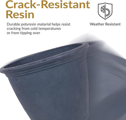 Sunnydaze 24-Inch Anjelica Large Plastic Pot for Plants - Double-Walled Outdoor Polyresin Round Planter Porch Pot with Drillable Drainage Holes - Slate - 3pk
