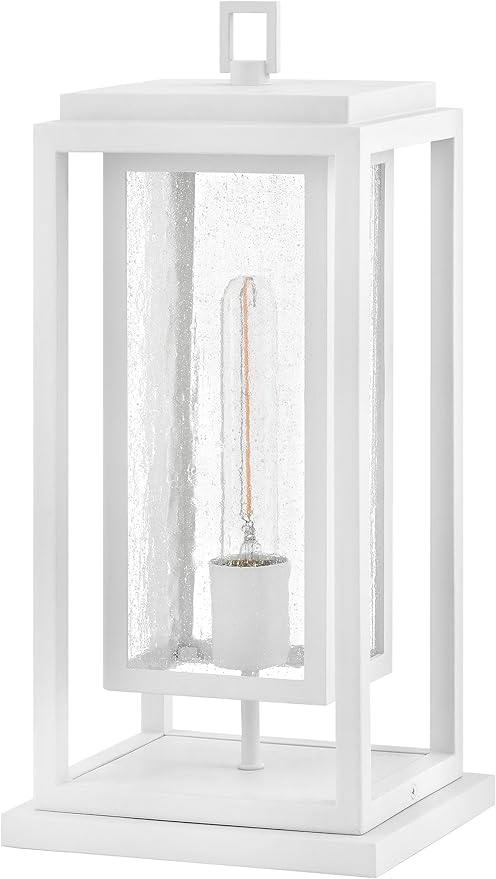 Hinkley Republic Medium Pier Mount Outdoor Lantern - Low Voltage, LED Included, Composite, Clear Seedy Glass Panes, Anti-Fading Finish -Textured White Finish