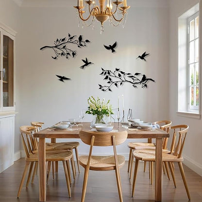 Harikikochuu 4PCS Metal Birds Wall Decor, Birds on the Branch Metal Silhouette Art, Black Leaves with Bird Outdoor Hanging Wall Sculpture for Home Office Balcony Garden Decor.（Hummingbirds）
