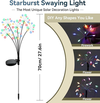 Slyuexu Solar Garden Lights 2 Pack Waterproof Swaying Starburst Light Solar Outdoor Lights for Yard Patio Walkway Pathway Party Wedding Decoration, Unique Gifts for Women, Multicolor