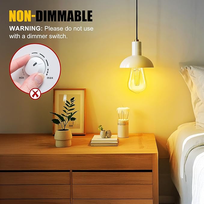 Brightown 4 Pack LED Edison Bulbs, 6W, Equivalent 60W, High Bright 2700K Warm White,750 Lumens, Non-Dimmable, E26 Medium Base ST58 Antique Filament Bulbs with 83+ CRI for Ceiling Fan Bathroom Porch