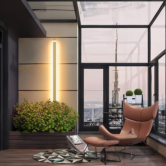 Outdoor Lights 2 Pack,Modern Outdoor Wall Light Fixture Long Strip LED Wall Sconce IP65 Anti Rust Warm Light 3000K Gold Exterior Wall Mount Lights for Entrance, Hallway, Garage, Porch