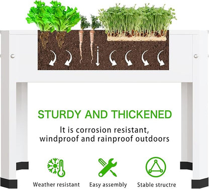 Raised Garden Bed with Detachable Legs Elevated Metal Planter Box for Growing Fresh Herbs Vegetables Flowers Succulents&Other Plants for Outdoor Backyard Patio Deck Balcony White S