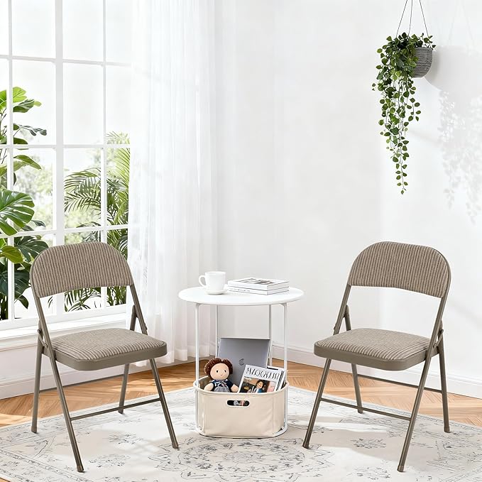 DUMOS 6 Pack Folding Chairs with Padded Cushion and Back - Fabric Stackable Portable Dining Chairs Set, for Home and Office, Conference, Wedding, Party, Patio, Garden, for Indoor Outdoor, Khaki