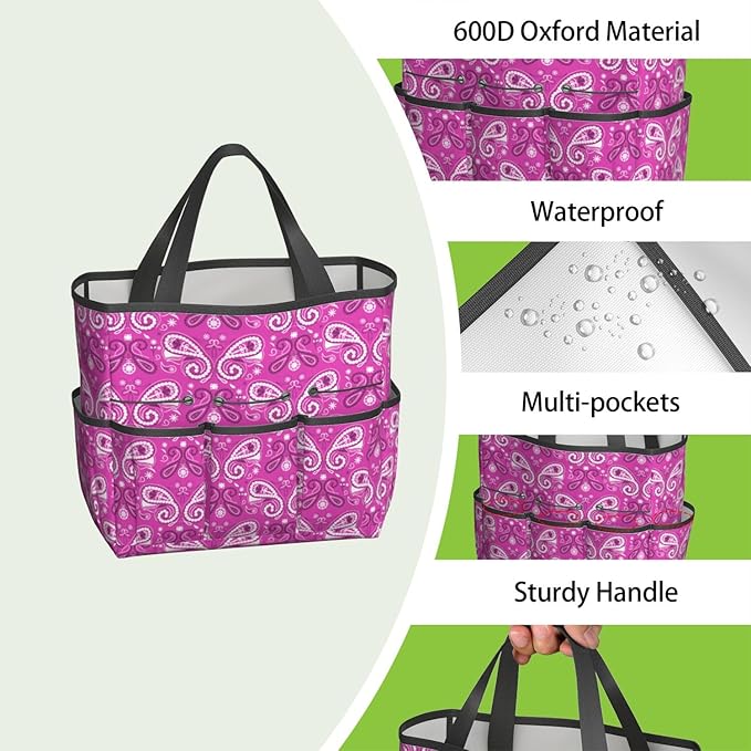 Paisley Garden Tool Bag - Waterproof Garden Tote with 8 Pockets, Large Storage Home Organizer Gardening Tool Oxford Bag for Garden Tools Kits Holder, Ideal Outdoor Gardening Gift for Women & Men
