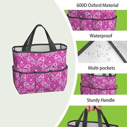 Paisley Garden Tool Bag - Waterproof Garden Tote with 8 Pockets, Large Storage Home Organizer Gardening Tool Oxford Bag for Garden Tools Kits Holder, Ideal Outdoor Gardening Gift for Women & Men