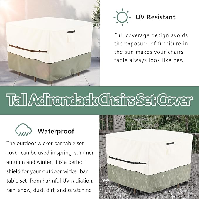 Square Patio Furniture Cover for 5-Piece Bar Height Patio Dining Set Covers,100% Waterproof Outdoor 60 Inch Square High Wicker Bar Table and Chairs Cover, Beige