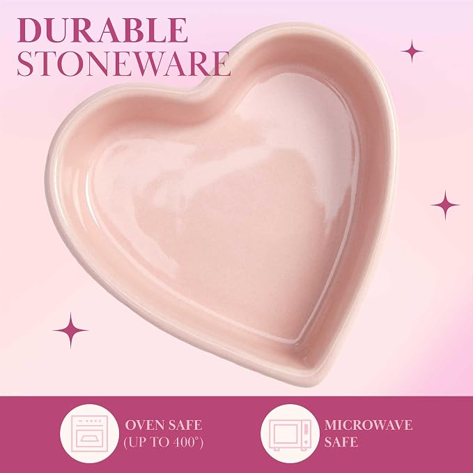 Paris Hilton Heart Shaped Ramekin Set, Mini Ceramic Ramekins, Oven Safe Baking Dishes, Dishwasher Safe, Stoneware Made without PFOA, Pink, 4-Piece Set (Pack of 12)