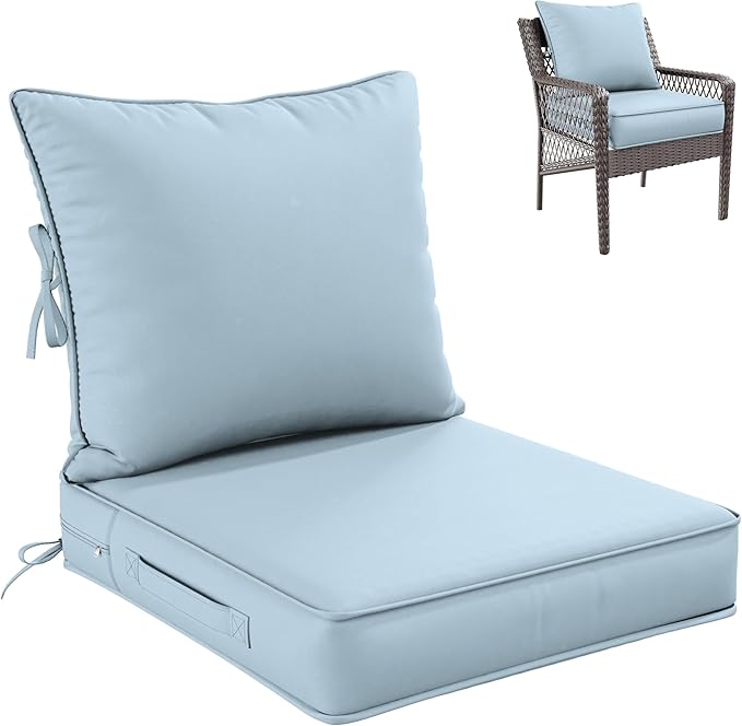 Premium Outdoor Seat Cushion Chair Cushions for Patio Furniture 22 L X 24 W X 4 H Waterproof & Fade Resistant Deep Seat and Backrest Cushion Set with Removable Covers for Chair, Sofa