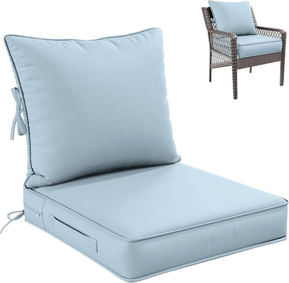 Premium Outdoor Seat Cushion Chair Cushions for Patio Furniture 22 L X 24 W X 4 H Waterproof & Fade Resistant Deep Seat and Backrest Cushion Set with Removable Covers for Chair, Sofa