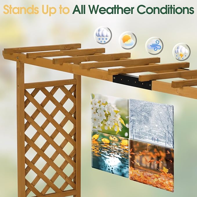 VINGLI Raised Garden Bed with Trellis & Hanging Roof, Wooden Garden Bed, Outdoor Planter Box for Yard, Garden, Balcony (Teak Color, Taller)