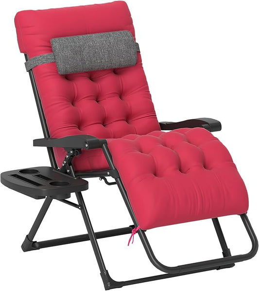 Outsunny Zero Gravity Chair, Folding Reclining Lounge Chair with Padded Cushion and Side Tray for Indoor or Outdoor Use, Supports 264 lbs, Red