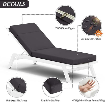 Chaise Lounge Cushion for Outdoor Furniture, Waterproof Fade and Tear Resistant Lounge Deck Chair Cushions for Patio Lawn Pool Resort Hotel