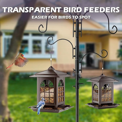 Birdream Bird Feeders for Outdoor Hanging, Assembly Required, 1-Min Easy Setup, Classic Courtyard Design, Attracting Cardinals Chickadees Goldfinches & Sparrows - Brown