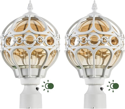 Dusk to Dawn Outdoor Post Light for Porch Yard Lawn Driveway, White Globe Aluminum Lamp Post Lights, Waterproof Outside Pier Mount Post Light Fixture, Sphere Rust-proof Exterior Pillar Light(2 Pack)