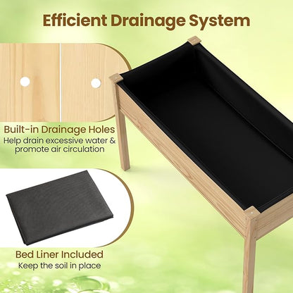 S AFSTAR Wooden Raised Garden Bed with Legs, Planter Box with Liner & Drainage Holes for Vegetable Flower Herb, Indoor Outdoor Elevated Gardening Box for Backyard Patio Balcony