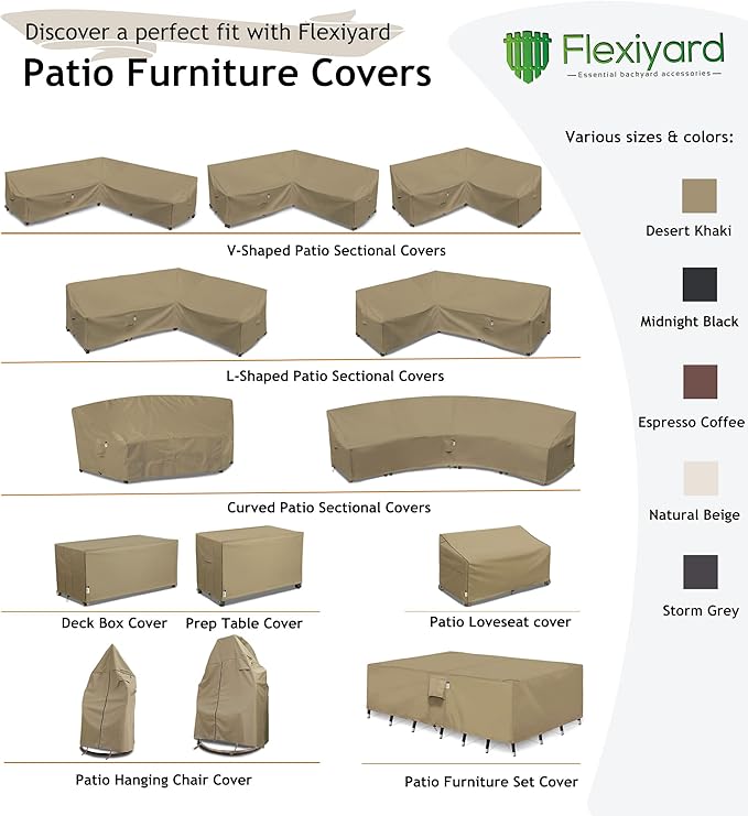 Curved Patio Furniture Cover for Outdoor Sectional Sofa, 190"(128") Reinforced Waterproof 600D Patio Couch Covers, Lawn Outside Garden Furniture Winter Protector-Midnight Black