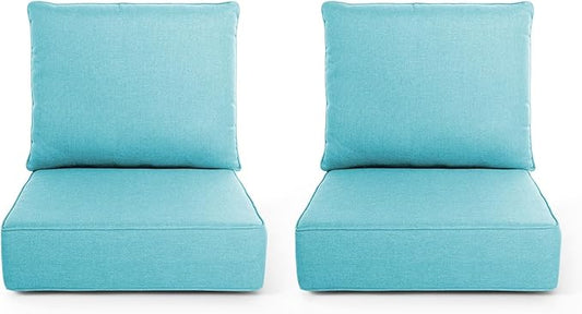 Outdoor Chair Cushions, 6 Inch Thick Patio Seat & Back Cushions Set with Removable Cover, Waterproof Patio Cushions for Outdoor Furniture, 24 x 24 Inch, Sky Blue 2-Set