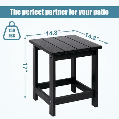 LZRS Adirondack Outdoor Side Table – Durable Weather-Resistant HDPE Patio End Table for Porch, Deck, Pool, Garden,Sturdy and Easy Assembly, Black