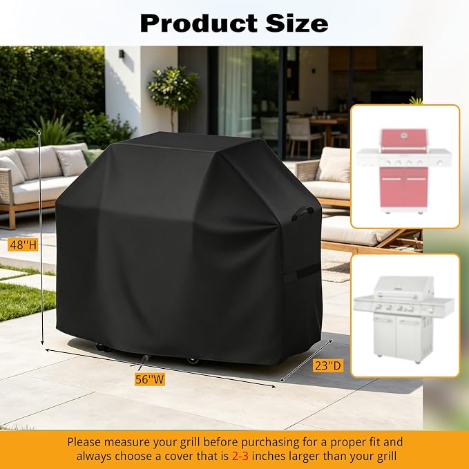 Grill Cover for KitchenAid 4-Burner Gas Grills, Premium 56-Inch cover for 700-0745A 720-0745B 730-0745 - All-Weather Protection, Rip-Proof Straps, UV Resistant BBQ Cover (56"W x 23"D x 48"H)