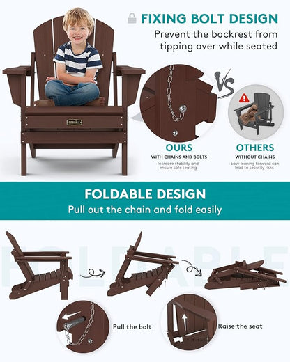 SERWALL Folding Adirondack Chair Set of 4 for Patio Garden Outdoors Fire Pit- Coffee