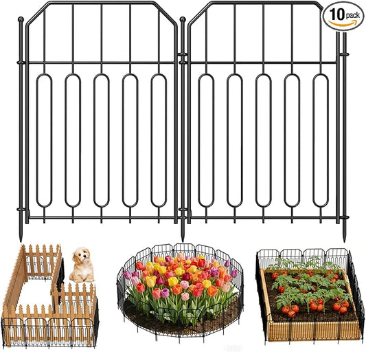 Goovilla Garden Fence, Total 10ft(L) x 21in(H) Garden Fencing Animal Barrier, 10 Pcs Rustproof Metal Wire No Dig Fence Panels, Black Decorative Garden Fences and Borders for Dogs, Flower Bed, Patio