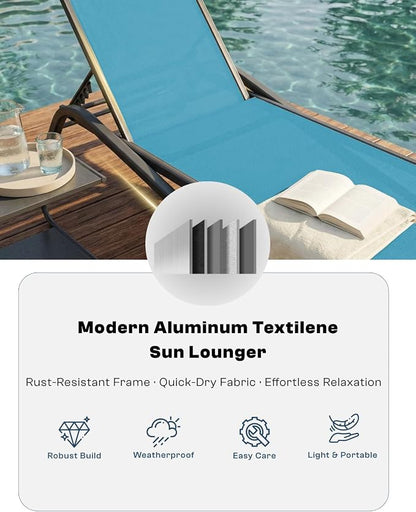 Adjustable Patio Chaise Lounge Chair, Outdoor Pool Lounger for Sunbathing & Tanning, All-Weather Textilene Sun Bed for Beach, Porch & Deck, Rust-Proof Aluminum Frame, Sky Blue
