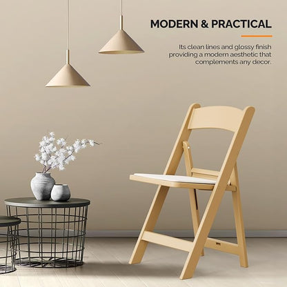 VINGLI Resin Folding Chairs with Cushion, Foldable Plastic Chair with Comfortable Padded Seats, Perfect for Event Party Indoor Outdoor, Natural, 1 PC
