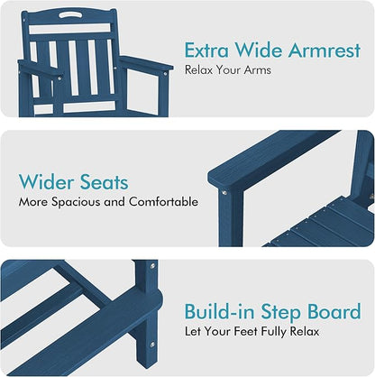 Ciokea Oversized Tall Bar Chair, HDPE Adirondack Outdoor Bar Chair with Footrest, All-Weather Barstool with High Back for Balcony, Bistro, Porch, Deck, Pool, Backyard, Navy Blue