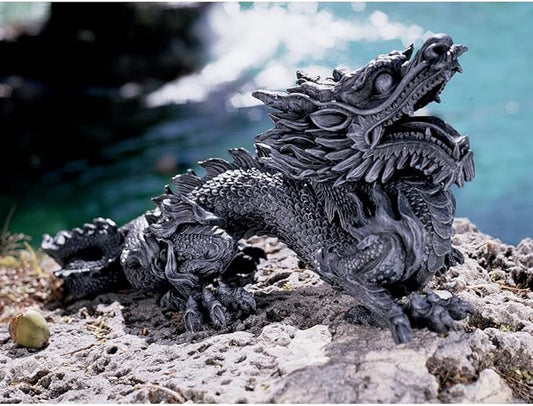 Design Toscano Benevolent Dragon Asian Garden Statue, 27 Inch, Resin, Gray Stone Finish