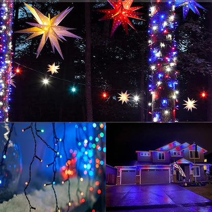 4pk Solar Christmas Lights Outdoor, Red White and Blue Solar String Lights, 400LED 132FT LED 4th of July Light Waterproof, Solar Fairy Twinkle Light for Xmas Tree Independence Day Party Decorations