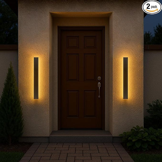 2 Pack Modern Wall Sconce, 31.5 Inch Outdoor Wall Lights, Waterproof Ip65 Long Linear Exterior Lights, 3000k Light Fixture Outside Wall Mount for Living Room, Patio, Garage 24W