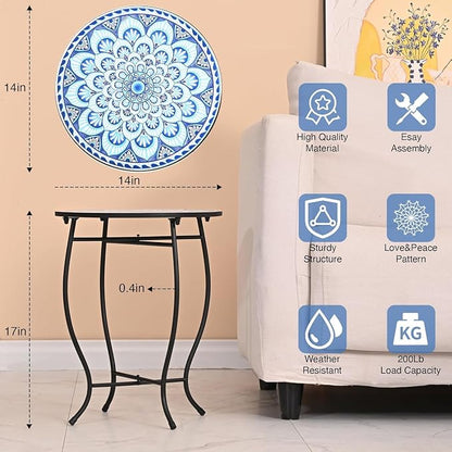 Round Side Table, Patio Accent Weather Resistant Metal Side Table for Livingroom Patio Balcony Yard Porch Garden, Indoor Outdoor Small Plant Stand