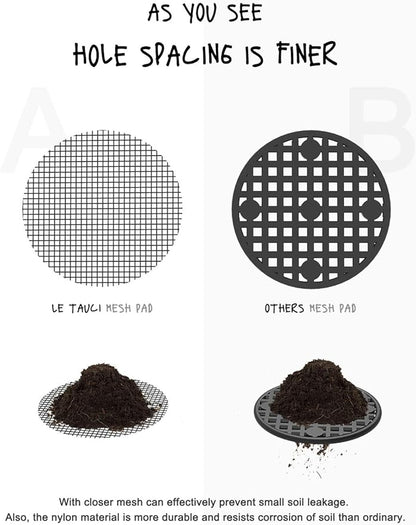 LE TAUCI Plant Pot Hole Mesh Pads, 2-Inch Round Flower Pot Drainage Covers, Prevent Soil Loss, Durable Reusable, Bonsai Bottom Grid Mat, Gardening Essentials, 50-Pack