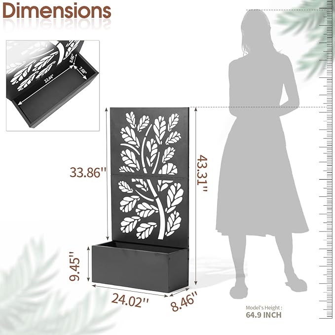 VINGLI Metal Raised Garden Bed with Trellis, Outdoor Planter Box for Climbing Vegetables, Fruits and Flowers, Privacy Screen, for Backyard, Patio, Balcony (Tropical)