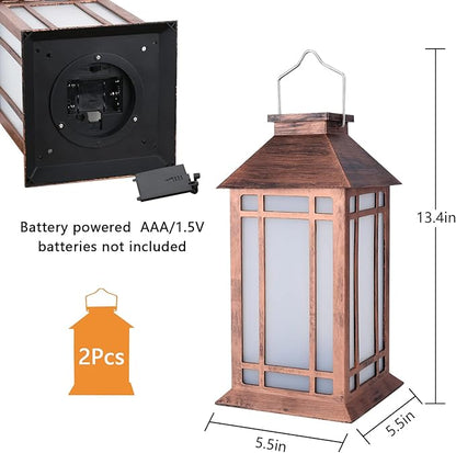 Bdor 2-Pack 13" Vintage Candle Lantern with Led Flameless Candle (6hr Timer) - IP65 Waterproof Battery Powered - Outdoor Patio Hanging Lanterns Decorative Tabletop Lanterns